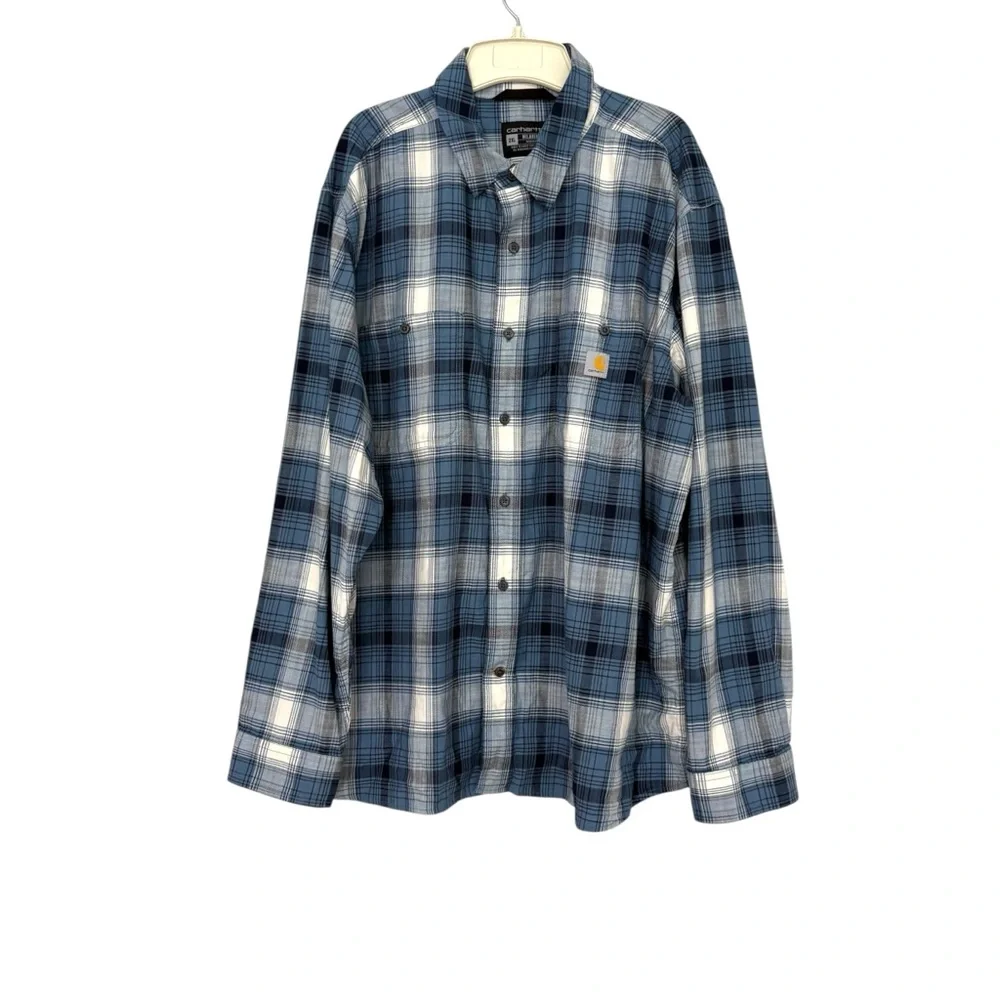 Carhartt Men’s 2XL Blue Plaid Relaxed Fit Button Up Shirt Workwear Utility - Picture 1 of 7